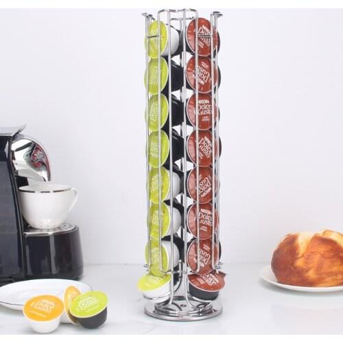 New Metal Coffee Pods Holder Iron Revolving Rotating 32 Capsule Coffee Pod Holder Tower Stand Rack For Dolce Gusto