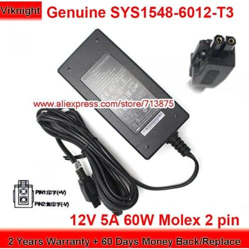 Genuine SYS1548-6012-T3 60W Charger 12V 5A AC Adapter for Dell SMA 200 SYS15486012T3 Molex 2 pin Plug Power Supply