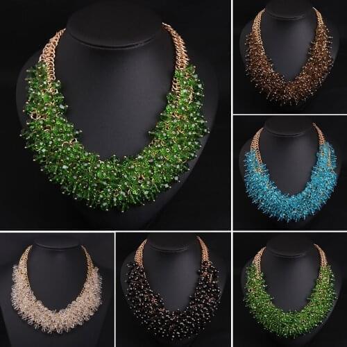 Luxury Women Rhinestone Necklaces Crystal Glass Jewelry Choker Statement Bib Collar Necklace Boho Indian Ethnic Wedding Party