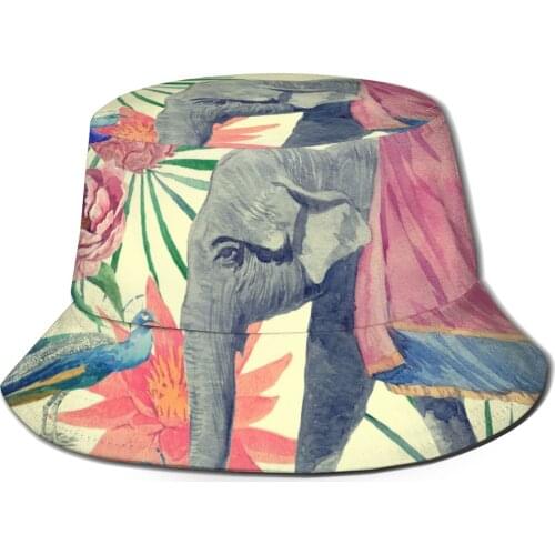 Men Women Summer Vintage Indian Elephant Peacocks Bucket Hat Bob Fisherman hat Outdoor Travel Sun Visor Fashion Panam