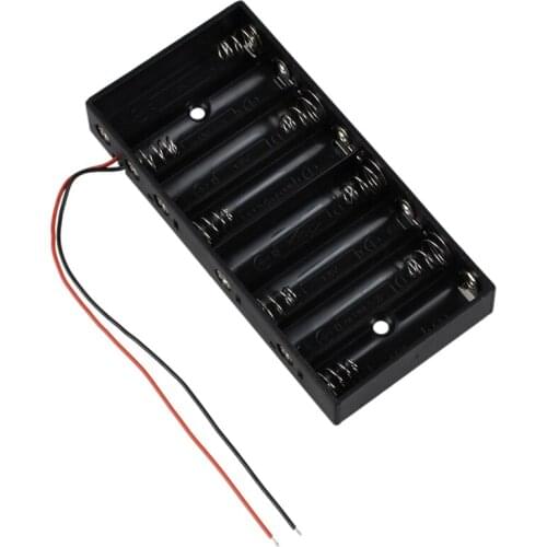Plastic 8 X 1.5V AA 2A Cell Batteries Holder Storage Box Standard 8 Slots 12V Black Battery Case with Wire Leads