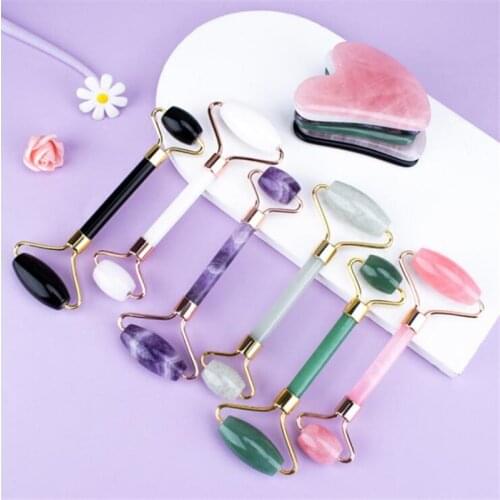 Rose Crystal Face Lift Massager Crystal Roller Facial Massage Relaxation Jade Roller Stone Natural Rose Quartz Beauty Skin Tool
