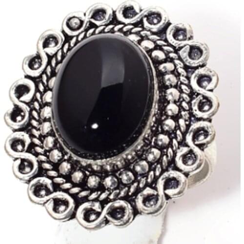 Black Onyx Ring Silver Overlay over Copper , Size: 9.75 , R5435