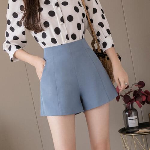 High Waist Chiffon shorts womens summer new Korean loose and thin A-line Pants Black Large suit wide leg pants thin pants