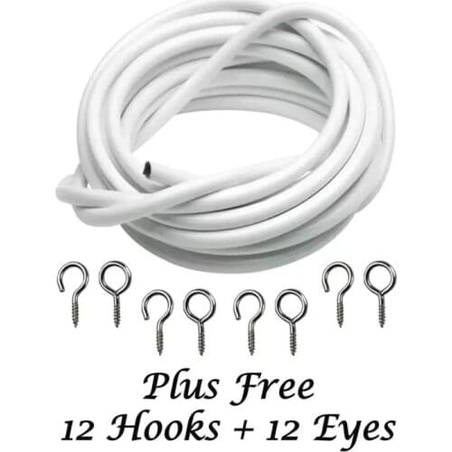 0.5-5m Length PVC Window Cord Cable Curtain Wire White Window Curtain Line String Set 12 Free Hooks and Hole for Caravans Boats