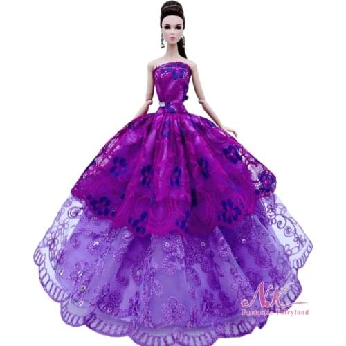 NK 1 Pcs Purple Wedding Dress Princess Party Gown For Barbie Doll Outfits Clothes For 1/6 BJD Dolls Accessories Kids Toys