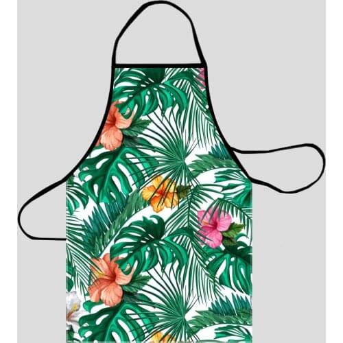 Tropical Pattern Aprons For Women Oxford Fabric Cleaning Pinafore Home Kitchen Cooking Accessories Apron