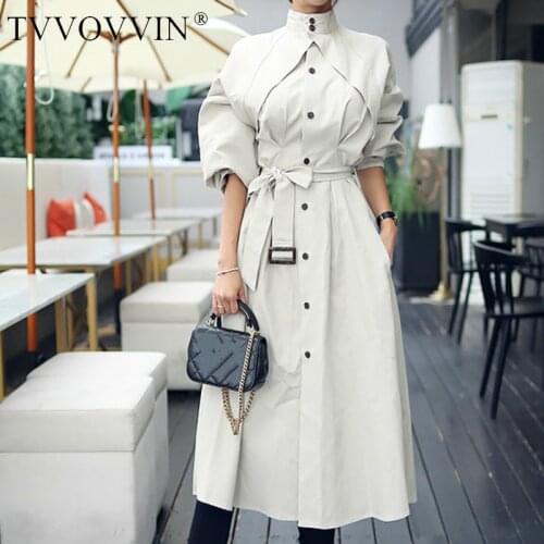 TVVOVVIN 2020 New Spring Winter Stand Collar Long Sleeve Personality Wiast Tie Loose Korean Women Coat Tide L127