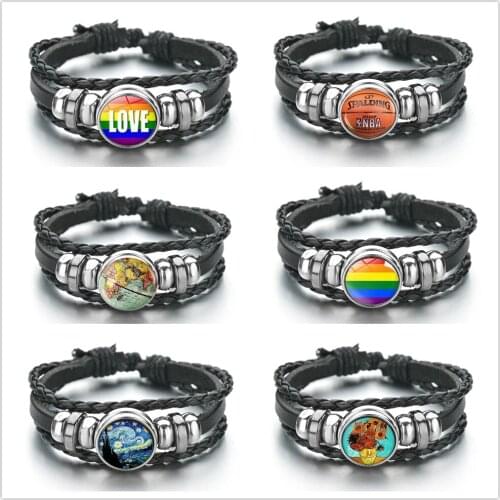 Vintage Bracelet Women Men Jewelry Multilayer Colorful Love Sunflower Map Basketball Rope Bracelets Braided Wrap Trendy Bangle