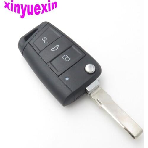 Xinyuexin Flip Remote Car Key Shell FOB Case For VW Golf 7 For Skoda Octavia A7 Flip 3Button Replacement Key Shell No Logo