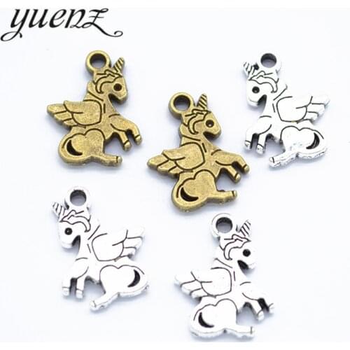 YuenZ 10pcs 2 colour Antique Silver color animal unicorn Charm fit for Bracelets Necklace DIY Metal Jewelry Making 18*15mm D9276