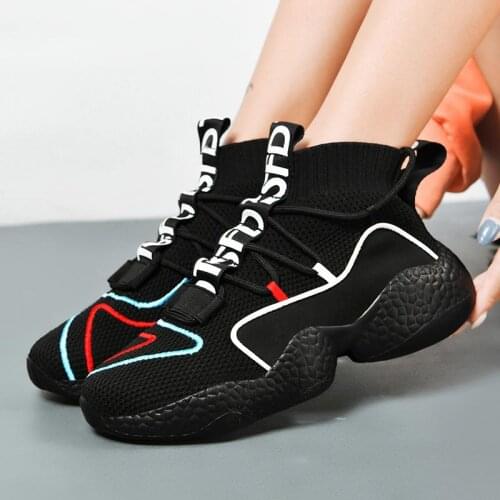 Plus Size Hightop Summer Womens Sport Shoes Men Sock Sneakers Women Running Shoes Sports Platform Black Knitting Athletic B-480