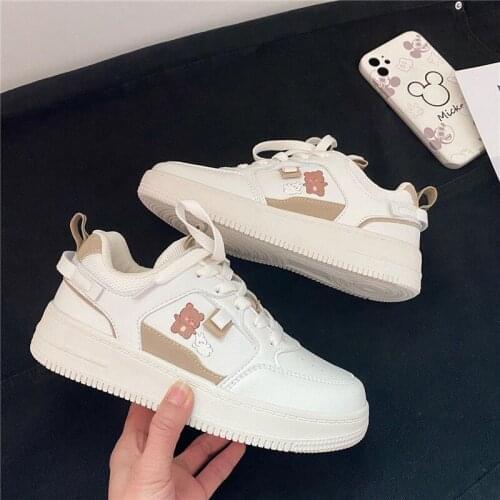 Cute Bear White Breathable Hollow Platform Chunky Sneakers Women Fashion Flat Shoes Harajuku Running Tennis Skateboard Zapatos
