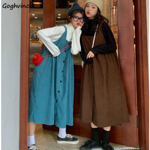 Women Sets Korean College Style 2 Pieces Button Skirt Loose Oversize Fashion Long Sleeve Autumn Casual Solid Mid-calf Turtleneck