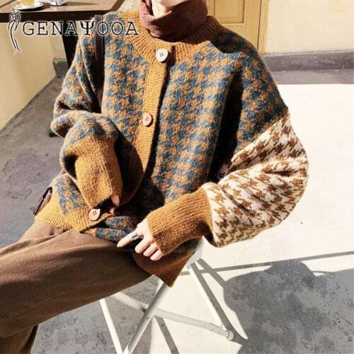 Genayooa Vintage Single Breasted Cardigan Women Winter 2020 Autumn Sweater Women Jumper Cardigan Coat Knit Tops Casual Korean