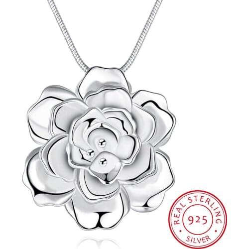 LEKANI 925 Sterling Silver Lotus Necklaces & Pendants For Women Elegant Flower Short Necklace Sterling Silver Fine Jewelry Bijou