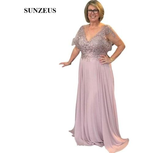 Appliques V-neck Short Sleeves Long Mother Of The Bride Formal Dress Elegant Lady Chiffon Party Gowns Wedding Guest Gown