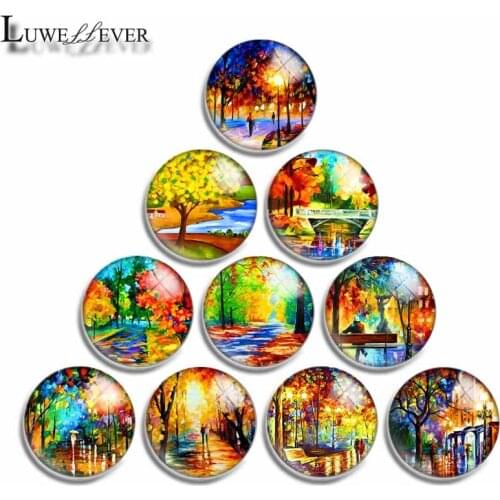 12mm 10mm 16mm 20mm 25mm 30mm 529 Painting Mix Round Glass Cabochon Jewelry Finding 18mm Snap Button Charm Bracelet