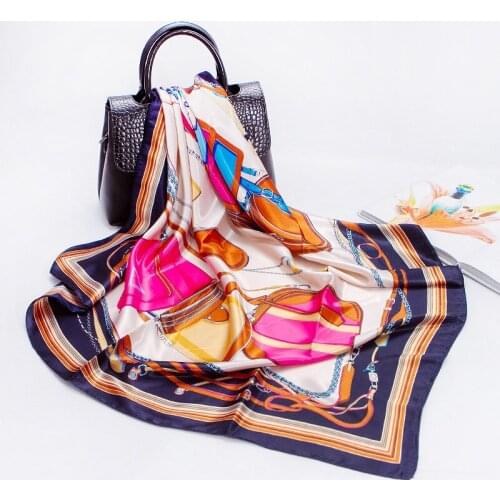 2021 New Imitation Silk Scarf Female 90cm Fashion Bag Printing Scarf Satin Satin Hand Gift Big Square Scarf