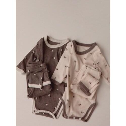 2021 New Girls Boys 3 Pcs Set Printed Rompers+Long Pants+ hat Cotton Autumn Fashion Babys Suits 6-24 Month XY68