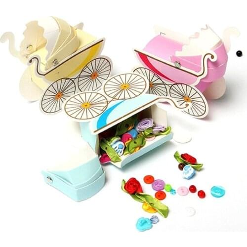 50pcs Yellow Blue Pink Baby Carriage Candy Box Wedding Party Favor Packaging Gift Christmas New Year Decoration Kid Show Baptism