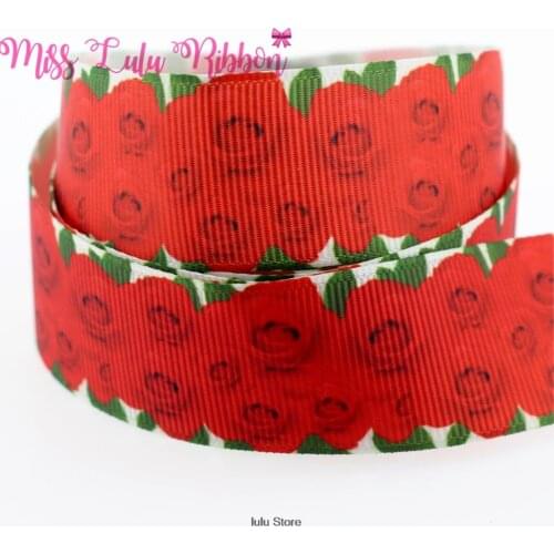 6mm-75mm red rose flower printed grosgrain ribbon 25mm 38mm diy handmade hair bows gift wrap sewing tool 50 yards MD6548
