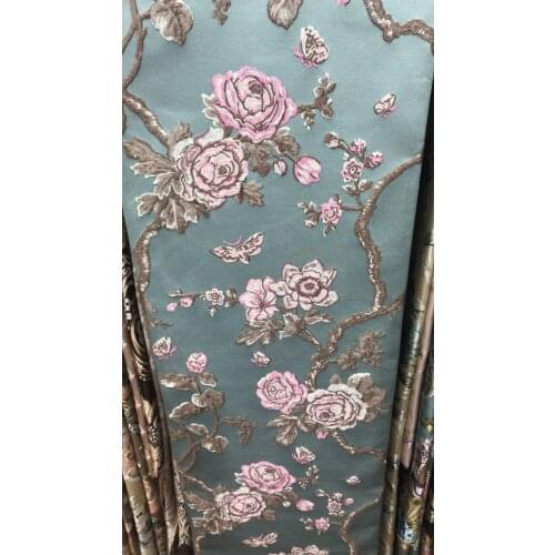 Stock promotion 5yards yu01# pink flower blue jacquard lace fabric for sawing evening bridal wedding dress