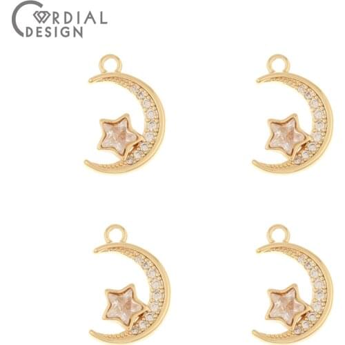 Cordial Design 20Pcs 10*15MM Jewelry Accessories/DIY Making/Pendant/Moon Shape/Genuine Gold Plating/Earring Findings/CZ Charms