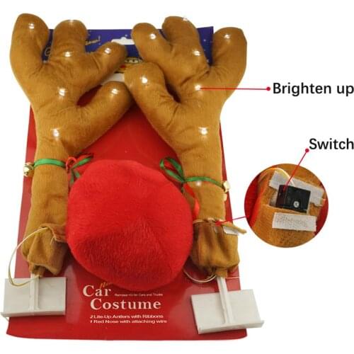 Auto LED Light Antlers Red Nose Rudolph Reindeer Car Decor Truck Costume Christmas Decoration