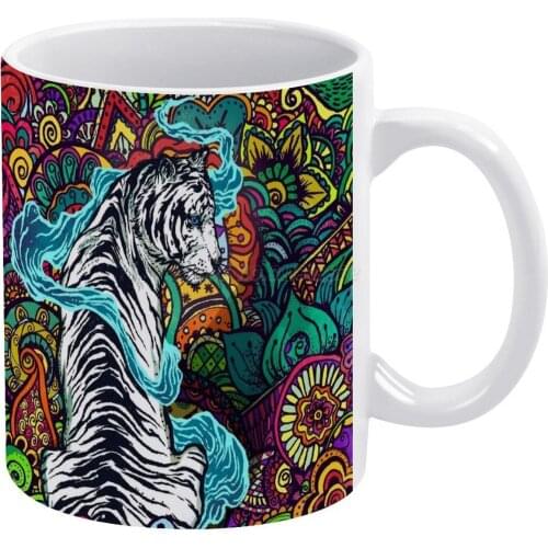 The White Tiger White Mug White Ceramic Tea Cup Birthday Gift Milk Cups and Mugs White Tiger Animals Tiger Colors India Pattern