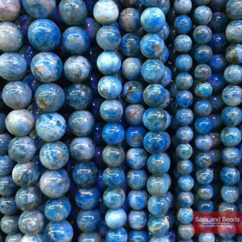 Free shipping Natural Blue Apatite Stone Round Loose Beads 15" Strand 6 8 10 12MM Pick Size For Jewelry Making BAB20
