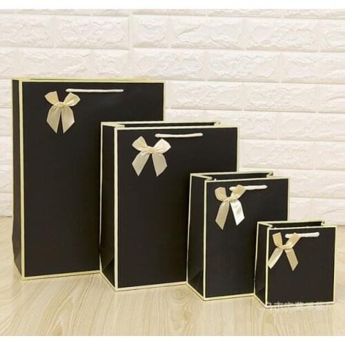 Free Design 100PCS/LOT Black Paper Bag/Paper Gift Bag Best Gift Packing Bag Print LOGO Free Shipping