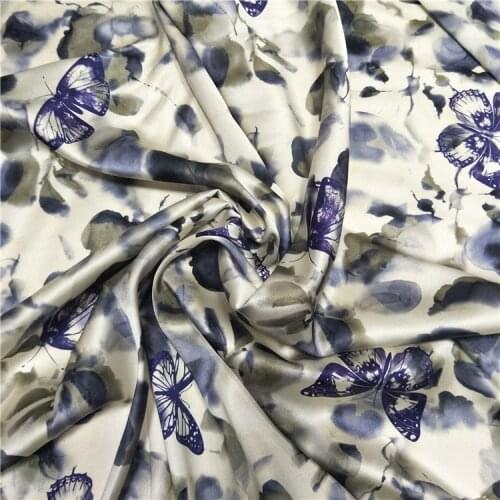1 Meter Noble Butterfly Printing Silk Fabric Mulberry Stretch Satin Summer Dress Shirt Cheongsam