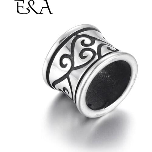 4pcs Stainless Steel Bead Large Hole Beads Concave Cylinder Rattan Fit 8mm Leather Bracelet Jewelry Making DIY Spacer Supplies