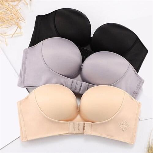 Women Push Up Bra Front Buckle Sexy Underwear Women Sexy Deep V Strapless Stealth Brassiere Wire Free Seamless Lingerie Bralette