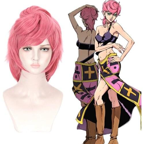 Comic Anime Jojo’s Bizarre Adventure Cosplay Wigs Trish Una Cosplay Wig Synthetic Wig Halloween Pink Hair Cosplay Accessories