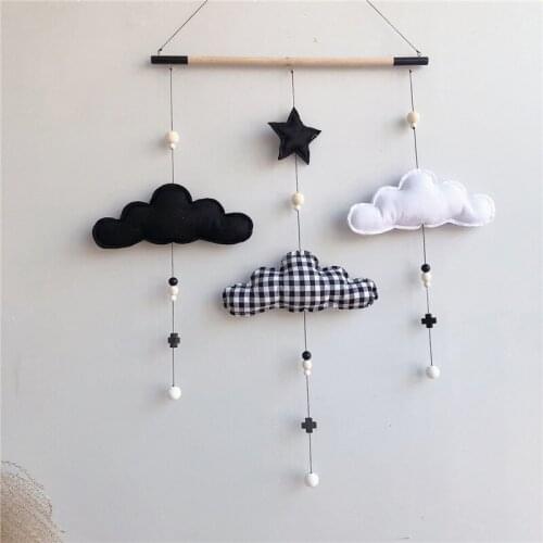 Ins Nordic Wood Sticks With Felt Cloud Star Pendant For Baby Kids Room Decoration Wall Hanging Ornaments Wind Chime Photo Props