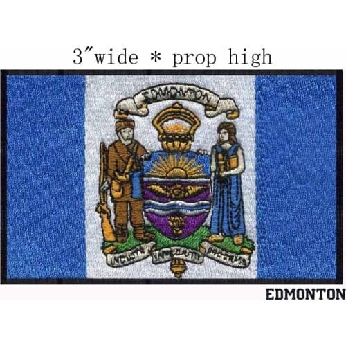 Edmonton, Alberta Canada Flag3" wide embroidery patch for bluecolor/white stripes/one boy and girl