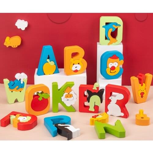 Montessori Language Toy Wooden English Alphabet Creative Puzzle Preschool Educational Children Early Educational Toy