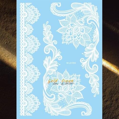 Indian Arabic Big Flower white Henna Tattoo Mehndi Women Makeup Lace Tattoos choker 20x15CM Water transfer Body Art Arm Taty