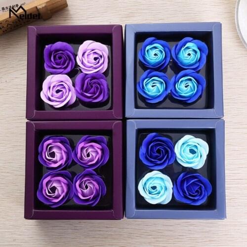 Meldel Artificial Scented Soap Rose Flower Valentine Day Christmas Gift Box Purple Rose Soap Flowers Home Wedding Party Decor