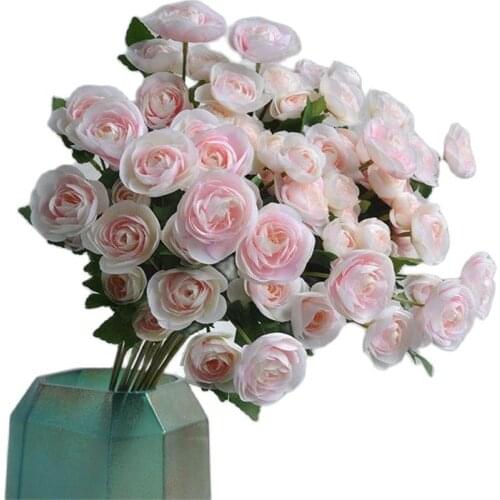 7Pcs Fake Ranunculus Asiaticus 26" Length Simulation Camellia for Wedding Home Decorative Artificial Flowers