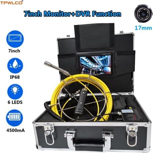 20-50m Cable 7inch LCD Monitor Pipe Video Camera Endoscope System Support DVR Waterproof 17mm Snake Camera With 6pcs LEDS