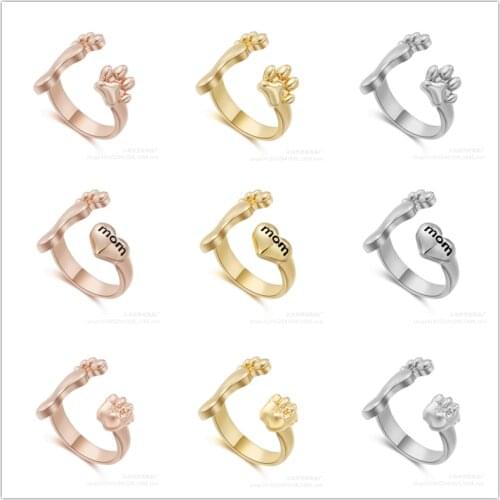 Foot ring mom foot sole fist ring letter father love foot ring cute baby foot adjustable ring creative family gift jewelry