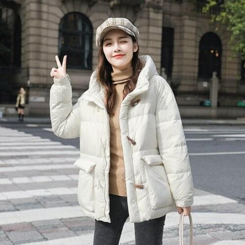 Cape button down jacket 2020 new womens short style Korean fashion loose hooded white duck down bread jacket