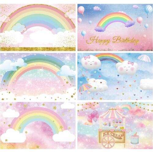 Laeacco Princess Dream Scene Sparkling Rainbow Gold Sequins Cloudy Backgrounds Baby Customized Photocall Photography Backdrops