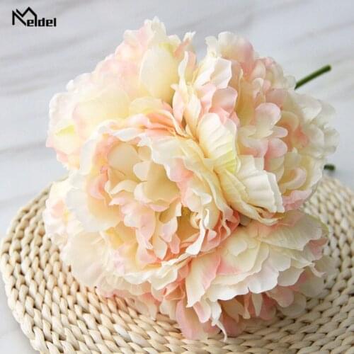 Meldel Peony Bouquet Bridesmaid Wedding Flower Bouquet Artificial Silk Flowers 5 Heads Peony Flower Arrangement Home Decorations