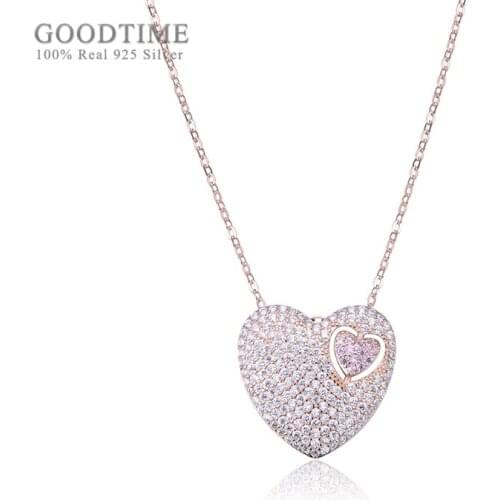 Fashion Women 925 Sterling Silver Necklaces For Girl Heart Shape Zircon Pendant Necklaces Love Chain Necklace Jewelry Accessory