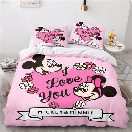 Fashion Disney Couples Lovers Duvet Cover Set with Pillowcase 3D Mickey Mouse Minnie Mouse Pattern Bedding Set for Bedroom Decor
