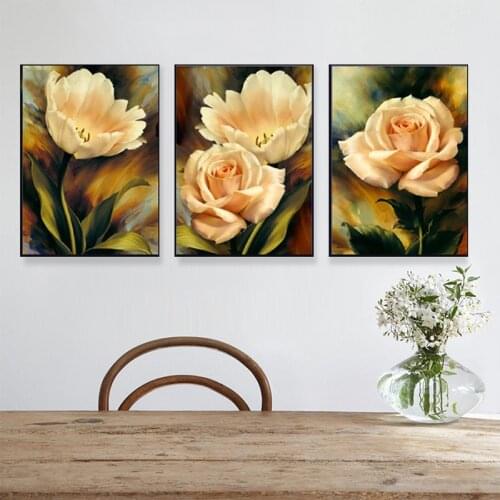 3 piece set diamond embroidery tulip Floral 5d diy diamond painting full square round mosaic diamond rhinestone art A420